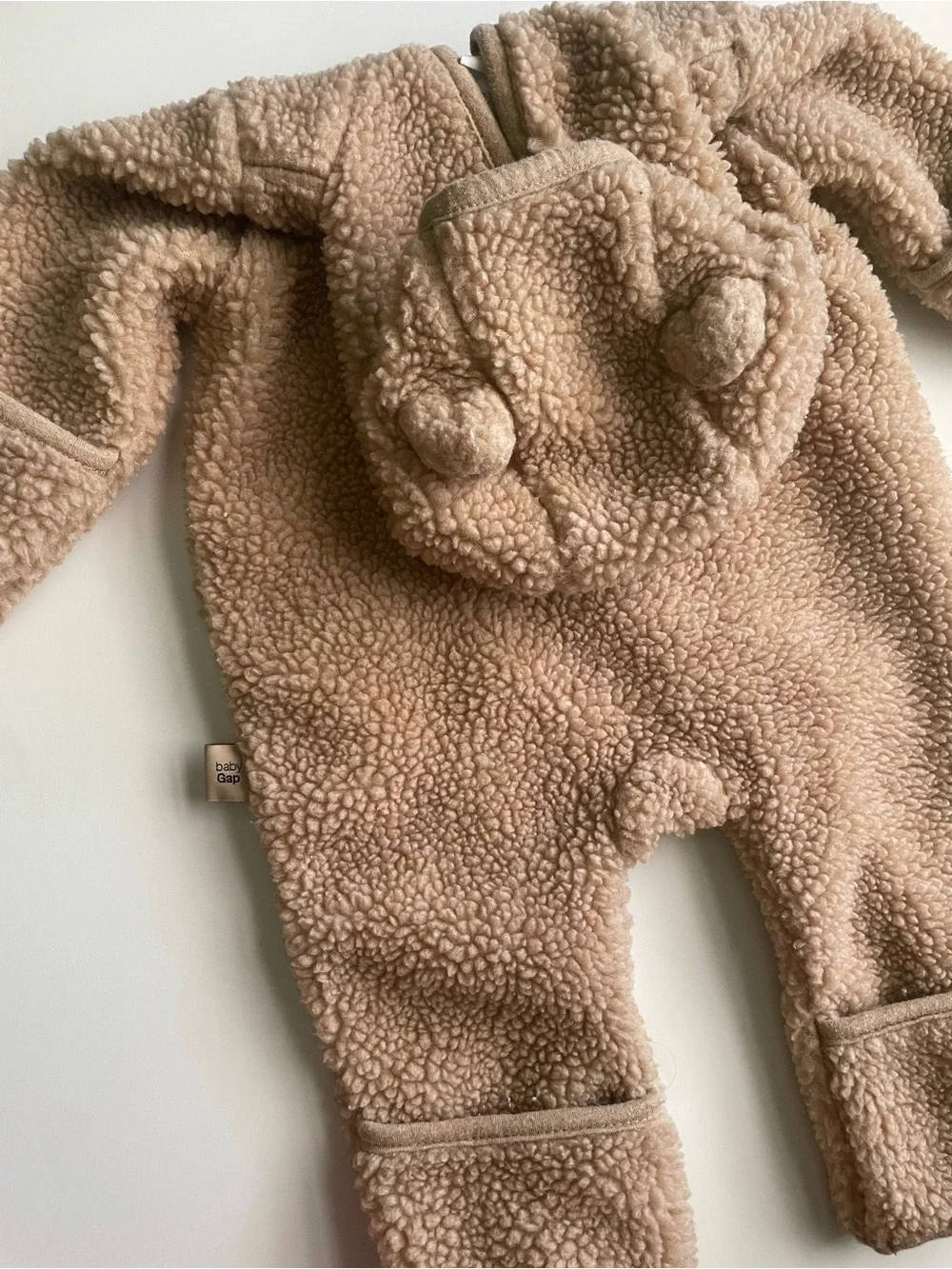 baby GAP Beige Teddy Sherpa Hooded Jumpsuit with Ears - Gender Neutral!